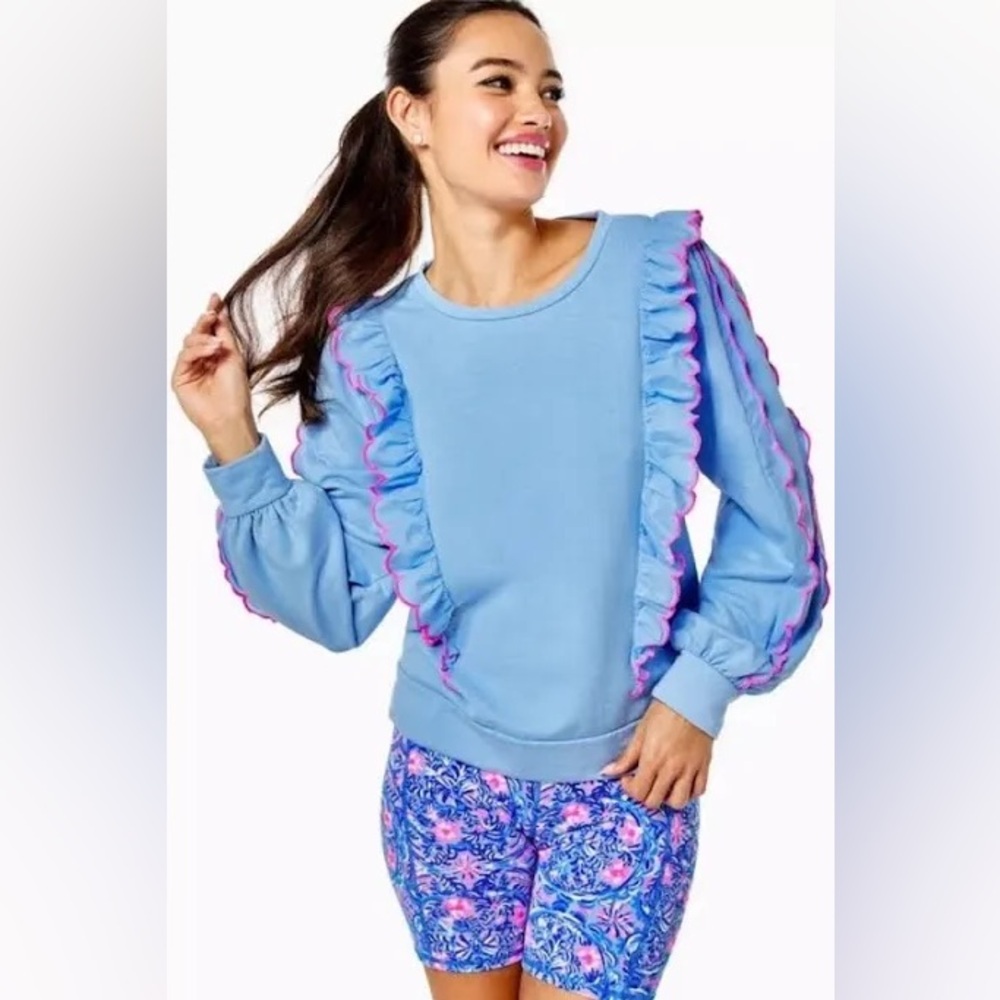 Lilly Pulitzer Tops Suzy Scalloped Ruffle Sleeve Crewneck Sweatshirt
